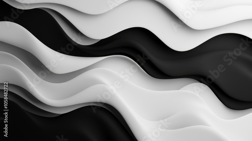 2410_024.dynamic wavy pattern in monochrome, smooth blending between black and white, soft curves and flowing shapes, minimalist and elegant design, subtle gradient transitions for a 3d illusion