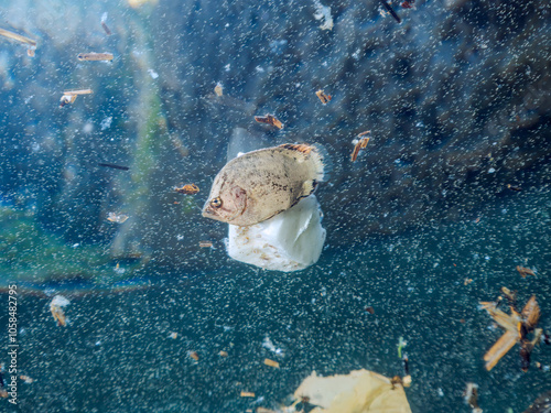 水面を漂う、完璧な擬態をしているマツダイ（マツダイ科）。
英名学名：Tripletail, Pacific tripletail, Lobotes surinamensis
静岡県伊豆半島賀茂郡南伊豆町中木ヒリゾ浜2024年
 photo