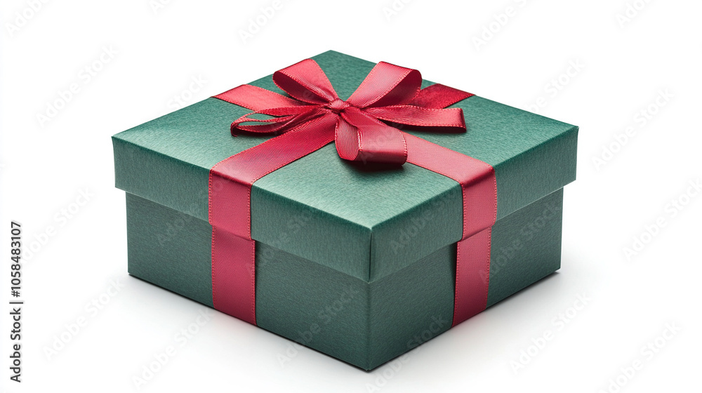 Green Gift Box with Red Ribbon on white background Green Gift Box with Red Ribbon on white background
