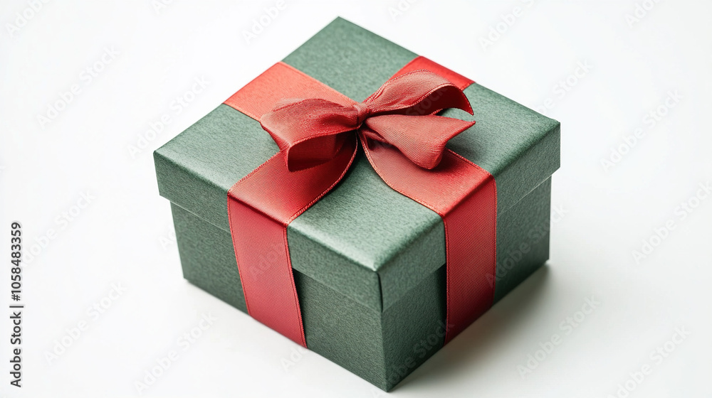 Green Gift Box Tied with Red Ribbon Green Gift Box Tied with Red Ribbon