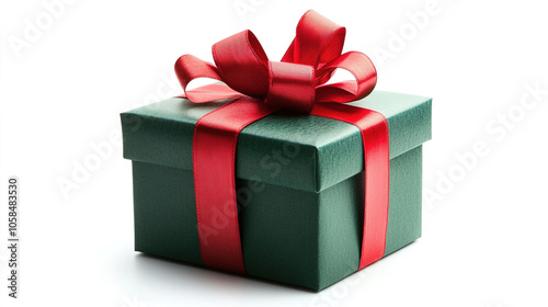 Green Gift Box Tied with Red Ribbon