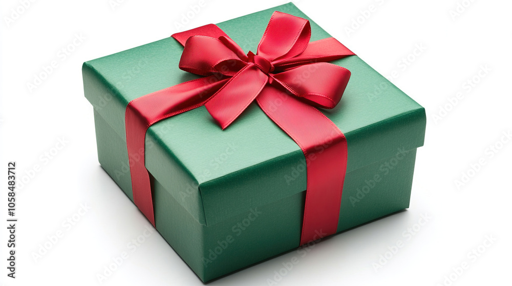 Green Gift Box Tied with Red Ribbon Green Gift Box Tied with Red Ribbon