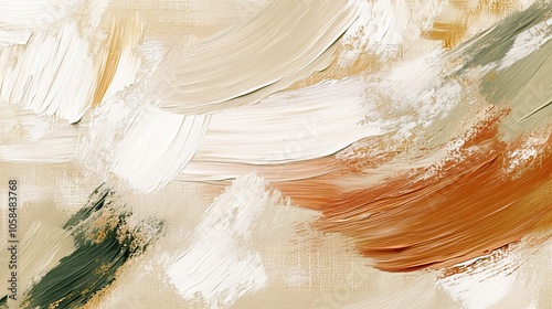 An abstract painting featuring soft brush strokes in warm earth tones, creating a textured, dynamic composition that evokes a sense of calm.