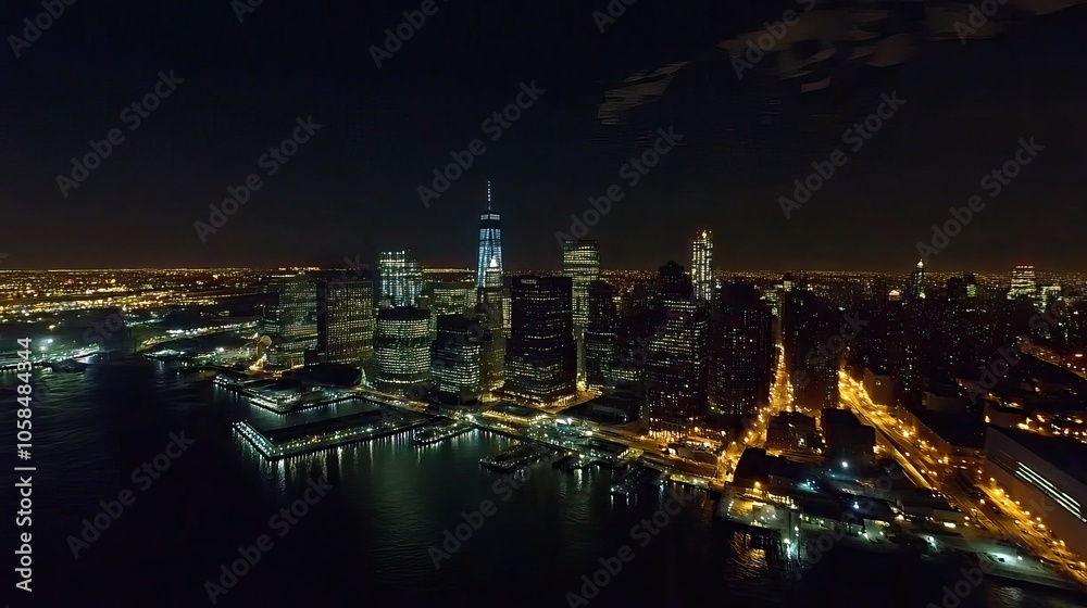 Obraz premium Aerial panorama of Jersey City skyline at night