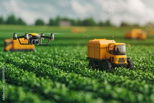 Lawn mower cutting grass on a summer day in the garden photo