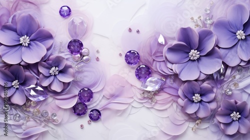 Romantic wedding photo album background featuring vibrant violet flowers and sparkling crystals, elegant decorative floral mural, and a beautiful, dreamy backdrop perfect for intimate celebrations.

 photo