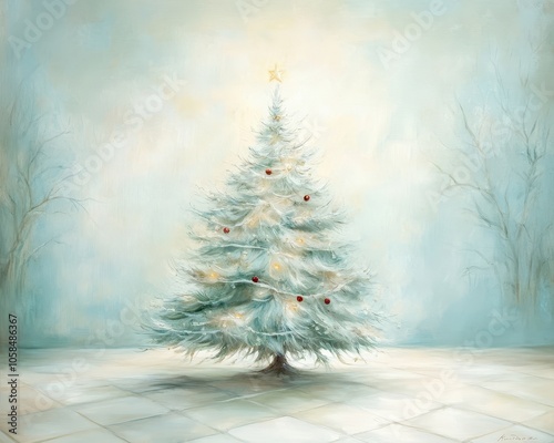 A white Christmas tree with red