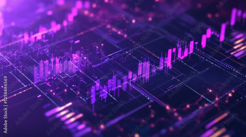 A vibrant digital visualization of data trends, featuring purple financial graphs and overlapping grid lines, illustrating market fluctuations and analytics. A vibrant digital visualization of data trends, featuring purple financial graphs and overlapping grid lines, illustrating market fluctuations and analytics.