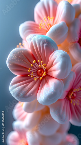 A close up of a pink flower with a white center