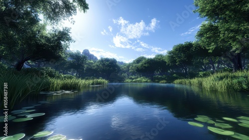 Tranquil landscape with a gentle breeze, harmonizing the beauty of nature in perfect balance.