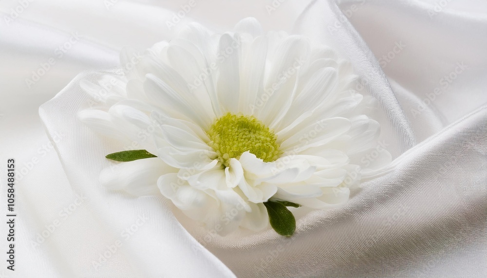 Obraz premium White Aster Flower on a Draped Soft White Silk Fabric