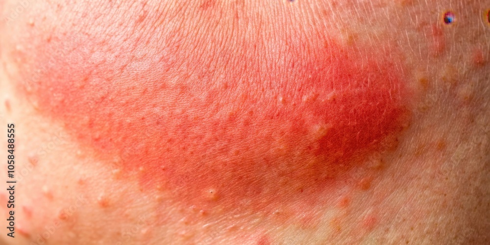 Fototapeta premium Close-up of a red, irritated patch of skin with small bumps and a rough texture