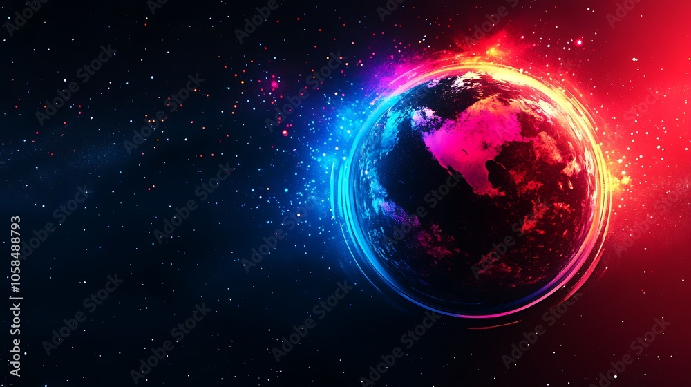 Earth in Space with Red and Blue Light Minimalist White Background with Space for Text Earth in Space with Red and Blue Light Minimalist White Background with Space for Text
