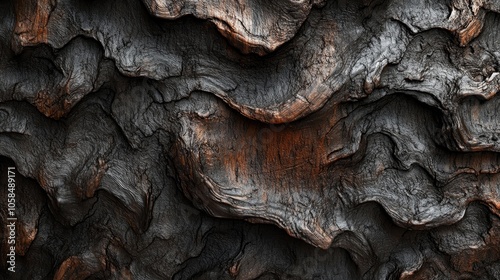 Abstract oak bark texture captured in high detail, ideal for PVC vinyl prints. The intricate patterns and rich hues of the oak bark create unique design opportunities with ample copy space. photo