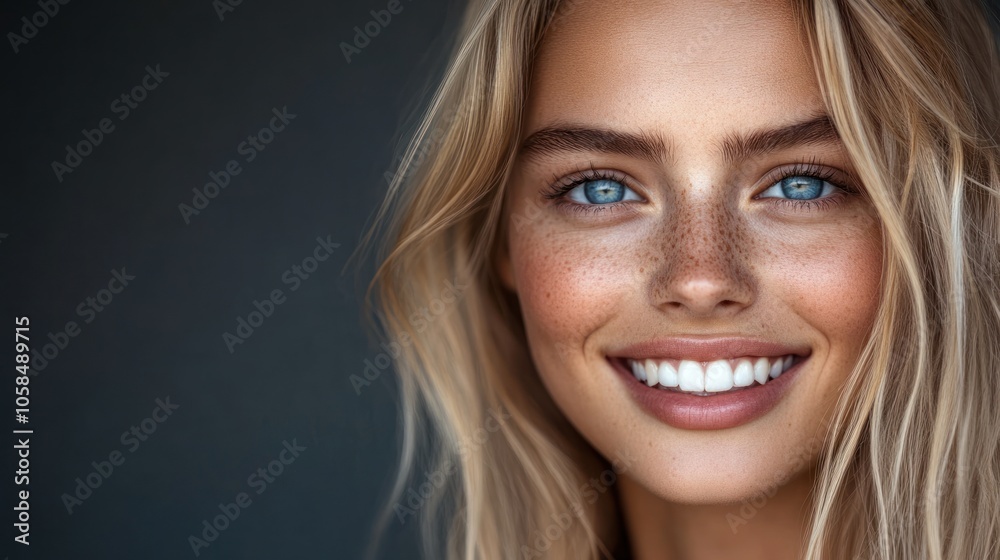 Smiling Woman with Blonde Hair and Blue Eyes Smiling Woman with Blonde Hair and Blue Eyes