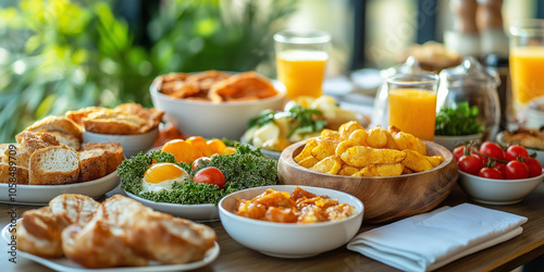 Delicious Breakfast Spread with Variety of Foods