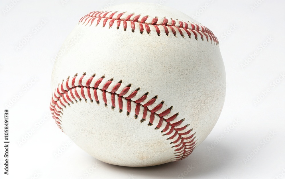 Commercial clip art of a white baseball with crisp red stitches and subtle shading to enhance the 3D effect, placed on a white background 