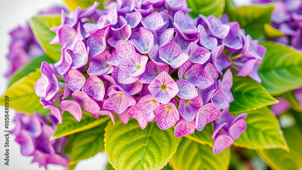 A delicate cluster of purple petals, nestled amongst vibrant green leaves, creates a captivating floral display. A delicate cluster of purple petals, nestled amongst vibrant green leaves, creates a captivating floral display.