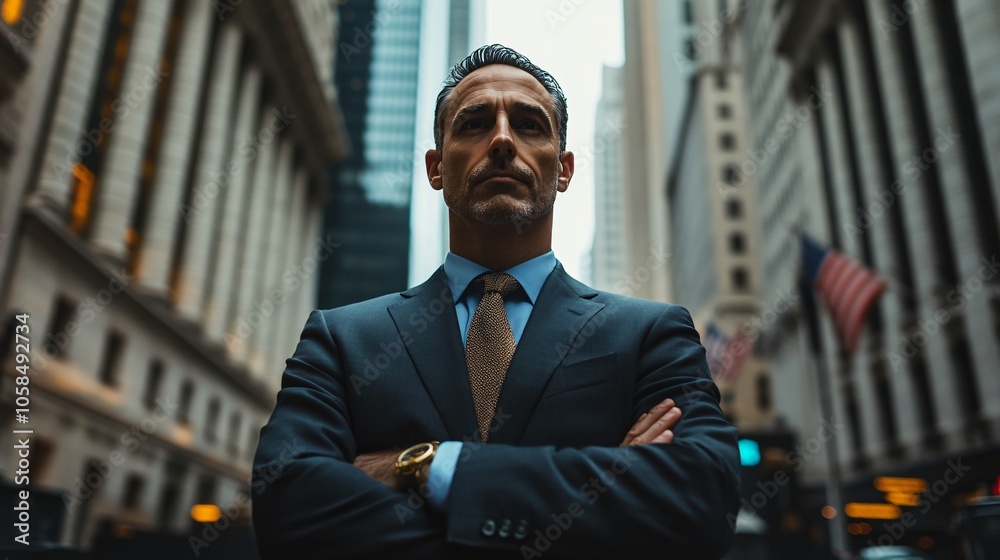 Wall Street, Financial District, Investment, Stock Market, Businessman in Suit and Tie Wall Street, Financial District, Investment, Stock Market, Businessman in Suit and Tie
