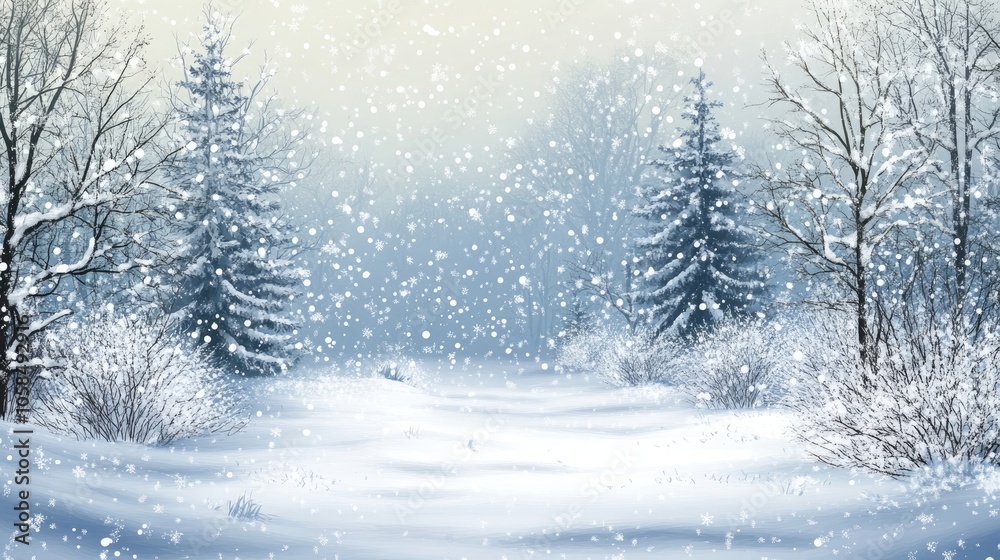 Fototapeta premium Charming Christmas snow scene captured in a winter background. This snowy illustrator image evokes the spirit of the holiday season, perfect for festive designs with ample copy space.