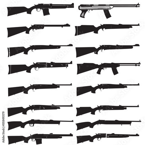 Collection of shotguns silhouette set 