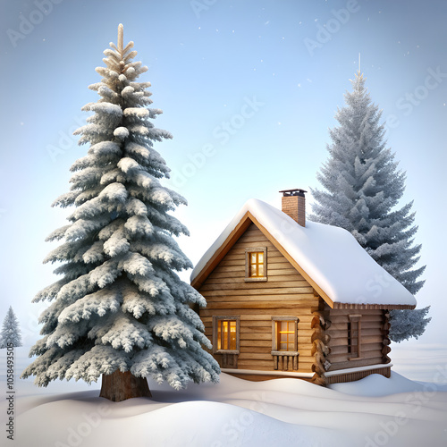 christmas house and tree with snow 