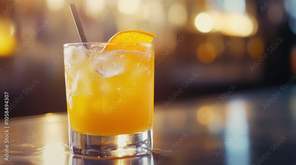 A refreshing orange cocktail garnished with a slice of orange, served in a glass. A refreshing orange cocktail garnished with a slice of orange, served in a glass.