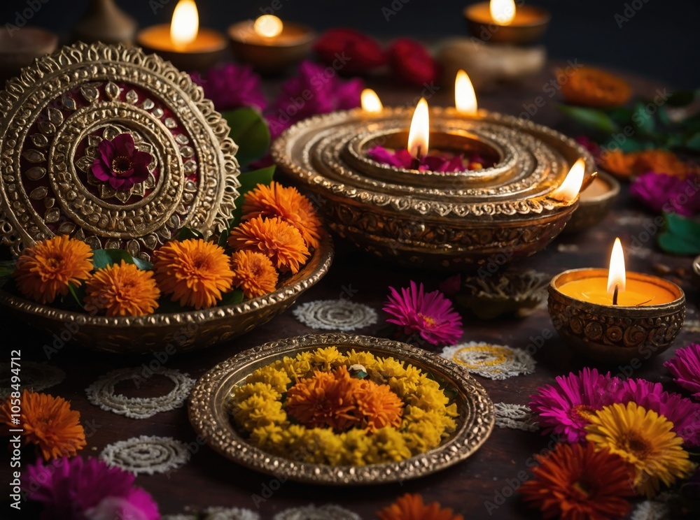 The tranquil waters of Diwali night reflect a captivating scene of illuminated boats and floating diyas