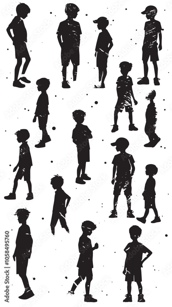 Fototapeta premium Collection of children silhouettes boys set, vector illustration
