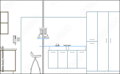 Vector sketch illustration of the silhouette of the architectural design of the interior of the family room of the house