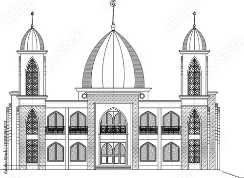 Vector sketch illustration silhouette design drawing of simple mosque exterior architecture