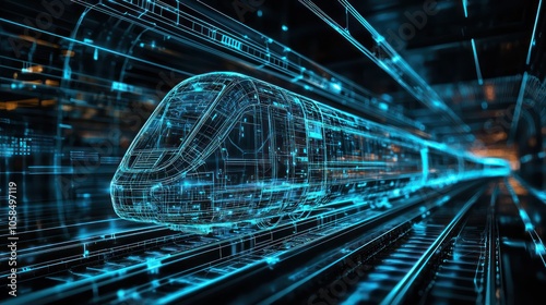 Detailed blueprint of a futuristic train system, visualizing clear transport lines.