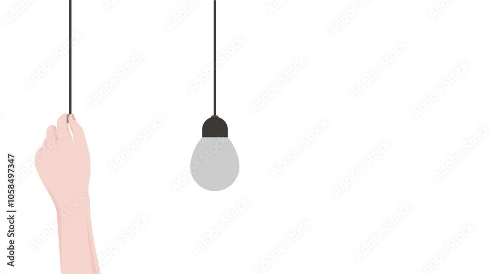 hand animation turning on and off lights, energy saving animation concept, transparent background, alpha channel setting, looping animation hand animation turning on and off lights, energy saving animation concept, transparent background, alpha channel setting, looping animation