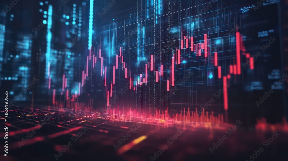 The financial crisis is depicted by a stock chart business on the economy market background with a diagram of the downfall in money exchange, the global investment trade crisis,