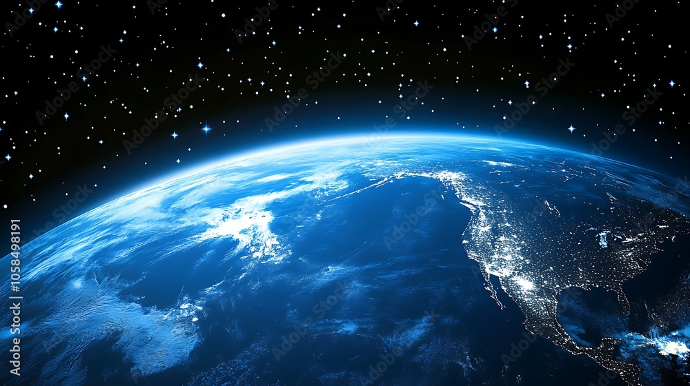 Fototapeta premium Earth from Space with Stars Light Gradient Background with Room for Typography