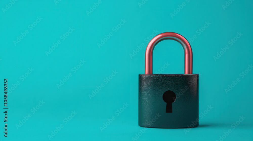 Fototapeta premium secure padlock on vibrant turquoise background, symbolizing safety and protection