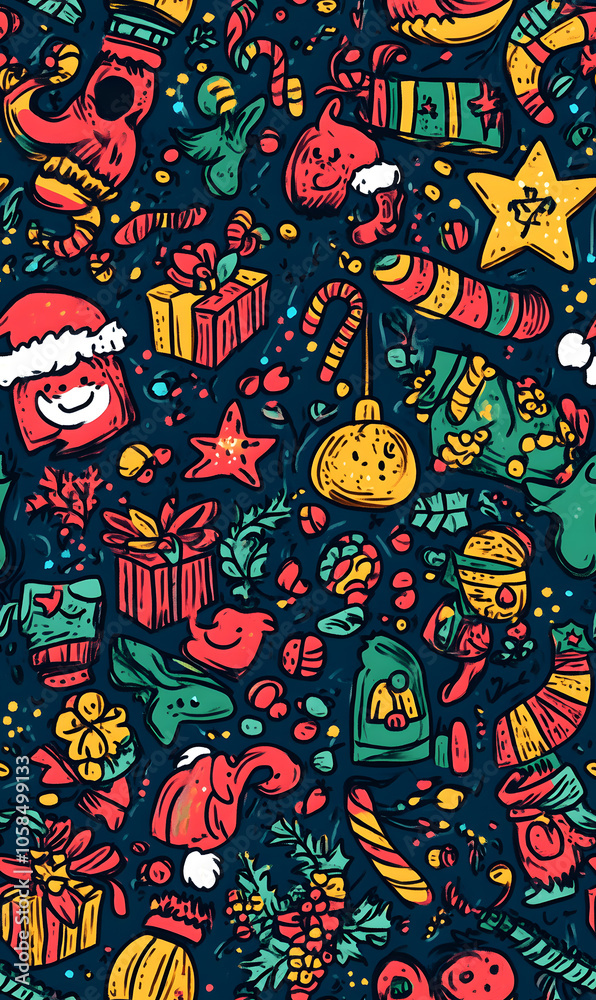 Seamless Pattern Whimsical Christmas and New Year Doodles Featuring Festive Icons, Cozy Winter Scenes, and Seasonal Decorations in Vibrant Colors Seamless Pattern Whimsical Christmas and New Year Doodles Featuring Festive Icons, Cozy Winter Scenes, and Seasonal Decorations in Vibrant Colors