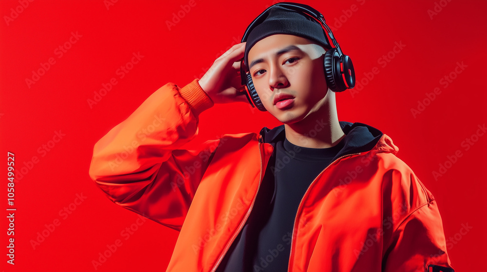 Stylish young Chinese woman and man wearing headphones, enjoying music in a vibrant red neon studio background, capturing the essence of modern youth culture and creativity.
Stylish young Chinese woman and man wearing headphones, enjoying music in a vibrant red neon studio background, capturing the essence of modern youth culture and creativity.