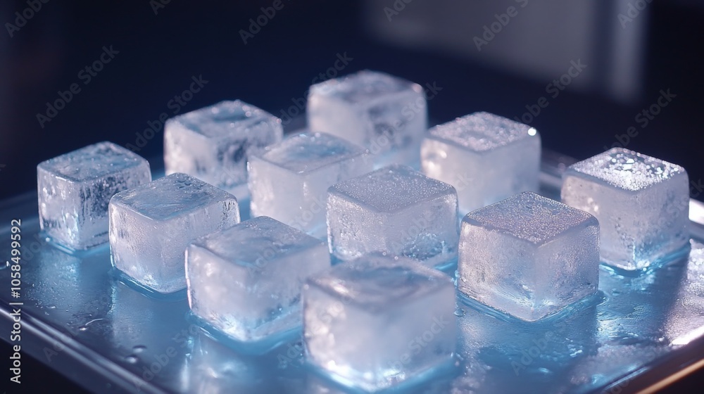 Refreshing Ice Cubes on a Blue Tray Refreshing Ice Cubes on a Blue Tray