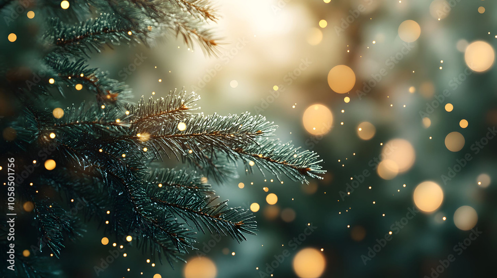 Golden Christmas tree with festive lights and holiday decorations Golden Christmas tree with festive lights and holiday decorations