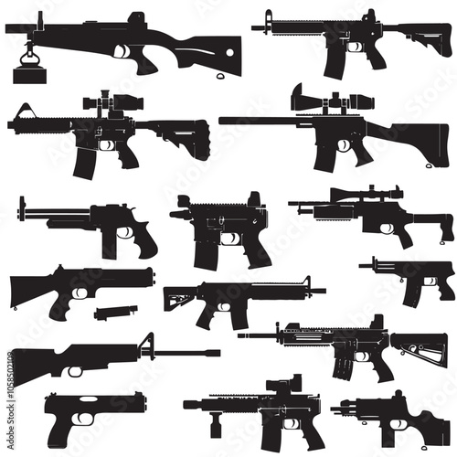 Collection of machine guns silhouette set