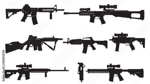 Collection of machine guns silhouette set