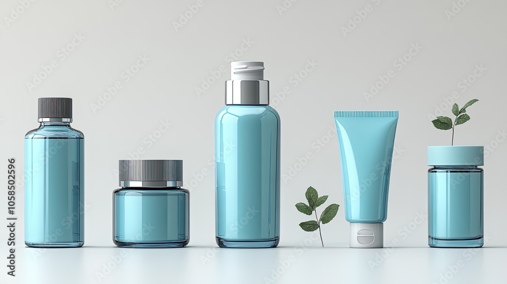 Cosmetic packaging mockups feature blank plastic bottles for creams, lotions, and skincare products Cosmetic packaging mockups feature blank plastic bottles for creams, lotions, and skincare products