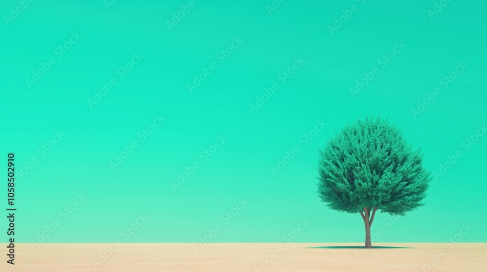 Solitary Green Tree in Summer Meadow - Minimalist Fine Art Landscape