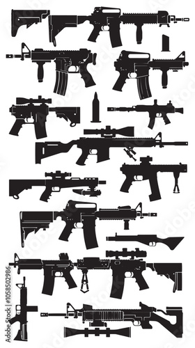 Collection of machine guns silhouette set