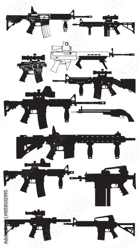 Collection of machine guns silhouette set