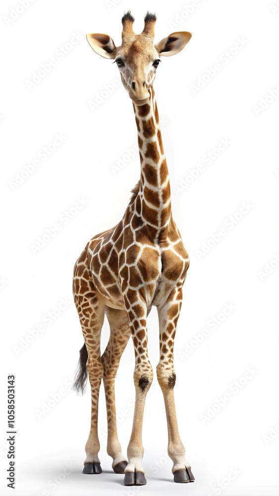 Fototapeta premium giraffe isolated on white. giraffe, animal, isolated, mammal, white, wild, wildlife, neck, tall, zoo, safari, nature, brown, long, standing, giraffa, walking, head, one, high, camelopardalis, young, p