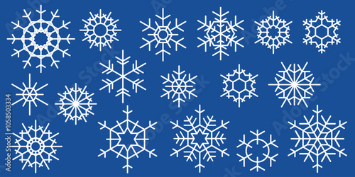 Set of snowflakes, vector illustration, winter background	