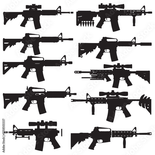 Collection of machine guns silhouette set