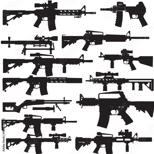 Collection of machine guns silhouette set